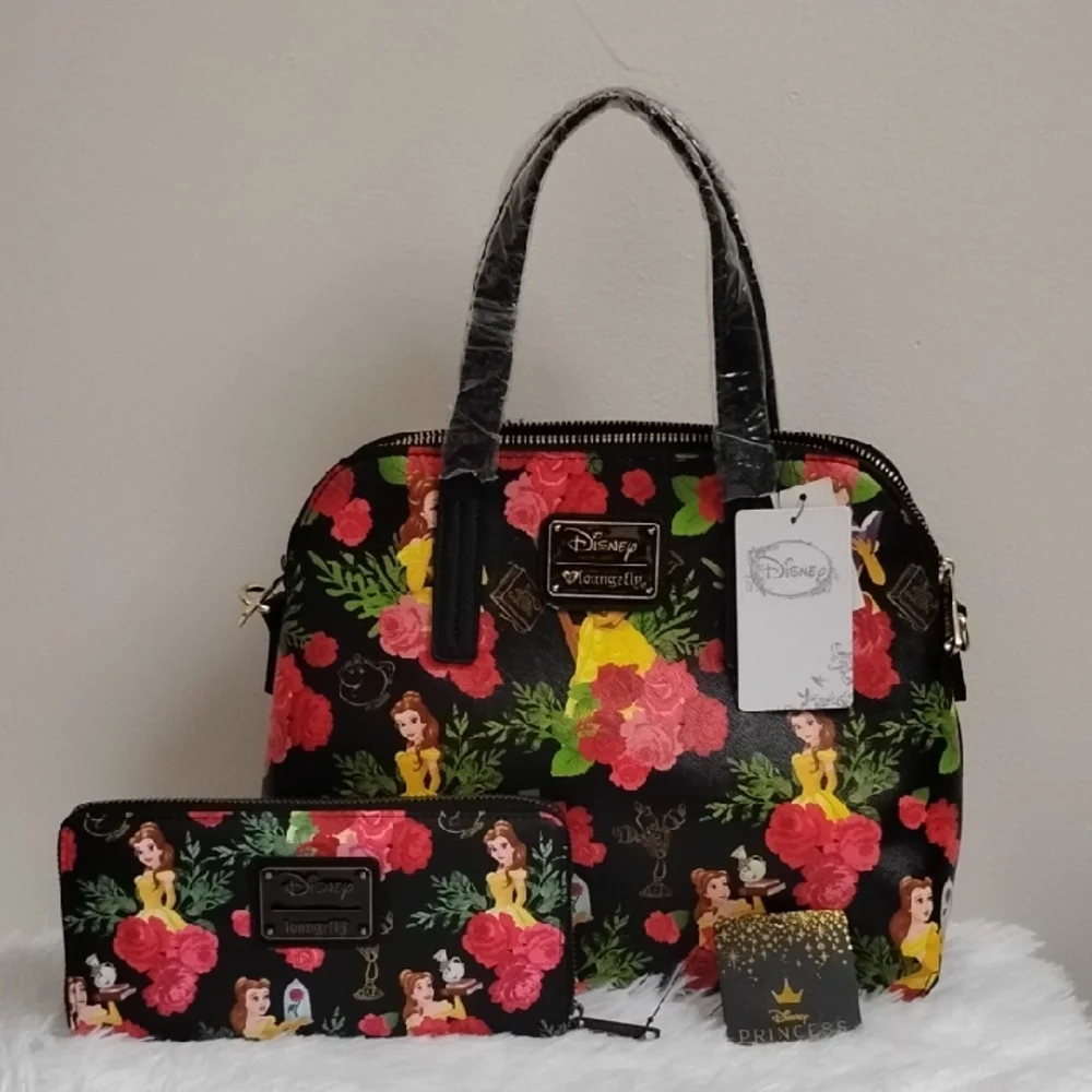 Loungefly‎ Disney Beauty & The Beast Princess Belle Floral Bag And Wallet Set